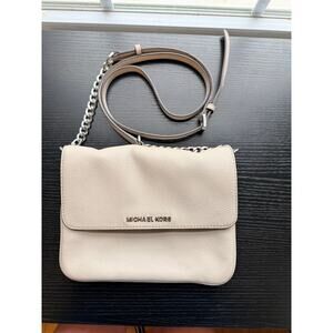 Michael Kors Beige Pebbled Leather Crossbody Wallet Chain Strap WOC Purse